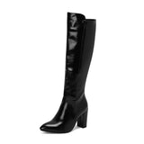 thanksgiving outfit Dodobye Brand Shiny Women Knee High Boots Pointed Toe Chunky Heels 9cm 47 48 Fashion Dating Party Booties