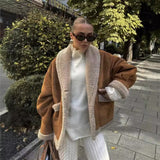 christmas outfit Dodobye Autumn and Winter Warm Cotton Jacket Coat 2025 Loose Brown Faux Fur Suede Jacket Casual Oversize Coats Jacket Women