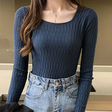 Dodobye 2024 Fall Winter  Women Square Collar Solid Bottoming Sweater Long Sleeve Slim Knit Pullovers Casual Office Sweater Women