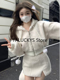 Dodobye Elegant Solid Two-piece Skirt Sets Women Zipper Hoodies Jacket + Split Mini Skirt Autumn Winter Sexy Korean Style Outfits New