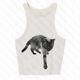 Dodobye Aesthetic Short Sleeve T-Shirt Y2k Clothes Gothic Emo Girl Croped Tops Fun Kitten Print Vintage Women Casual Baby Tee Streetwear