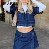 thanksgiving outfit Dodobye 2024 Spring Summer Casual Denim Women Suits Fashion Pockets V Neck Pullover Half Sleeve Shirts+Chic Mini Shorts Skirts