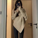 Black Friday Dodobye Irregular Knit Pullover Women Fashion Lazy Loose Solid Elegant Turtleneck Sweater Chic Vertical Pit Strip Harajuku Y2K Jumpers