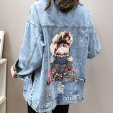 Dodobye 2025 Autumn New Denim Jacket Women Harajuku Printed Frayed Beading Loose Casual Jeans Jacket Coat Outwear Female Jacket P521