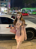 Dodobye 2025 Autumn Pink Slim Bodcyon Knitted Dress Office Lady Elegant Y2k Mini Dress Woman Short Party One Piece Dress Korean Fashion