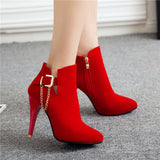 thanksgiving outfit Dodobye 2024 Ankle Boots Pointed Toe Thin Heels Flock Buckle Big Size 30-50 Black Blue Red S2677