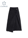 Dodobye Woman Fashion Loose Sexy Lrregular Denim Skirt Women 2025 Long Jean Skirt High Waist Pencil Skirt Ladies Black Casual Elegant