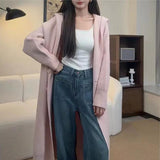 Black Friday Dodobye Casual Knitted Long Hooded Cardigan Women Korean Loose Solid Single-Breasted Sweaters Female Autumn Chic Elegant Daily Outwear