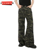 Dodobye Retro Men'S Camouflage Denim Pants High Street Wide Leg Loose Denim Pants Hip Hop Ripped Straight Leg Jeans Trousers Y2K Clothes