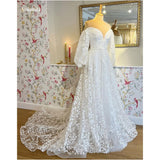 Dodobye Customized White Long Sleeves Flowers Embroidery Wedding Dresses Strapless Vestidos De Fiesta Floor-Length Party Dress-(PRE-ORDER)