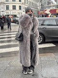 christmas outfit Dodobye Women's Fashion Grey Warm Faux Fur Long Coat 2024 Luxury Lapel Full Sleeve Thick Fluffy Overcoat Winter Casual Female Streetwear