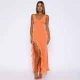 Dodobye Sexy Split Ruffles Strap Dress Women Slim V-neck Sleeveless Backless Female Maxi Dresses 2024 Summer Lady Solid Beach Party Robe