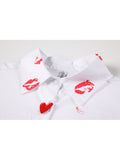 Dodobye 2025 Early Autumn Ladies New Style Lip Print Heart Print Shirt Women Fashion Loose White Long Sleeved Temperament Button Blusas