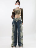 Dodobye Women's Wide Cargo Jeans Fashion 90s Aesthetic High Waist Denim Trousers Harajuku Korean Baggy Jeans Pants Grunge 2000s Clothes