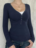 Dodobye-Lace Splice Ruched Breasted Long Sleeve Tee