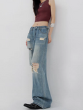 Dodobye Women Blue Y2k Ripped Jeans Harajuku Japanese 2000s Style Baggy Denim Trousers Aesthetic Vintage Jean Pants Trashy Clothes 2025