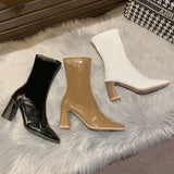 Dodobye 2024 Autumn Winter Patent Leather Shoes Women Chunky Heels Boots Sexy High Heel Short Boots Women Botas De Mujer