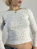 Dodobye-Ditsy Floral Print Crew Neck Long Sleeve Knit