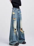 Dodobye Women's Blue Ripped Jeans Harajuku Y2k Japanese 2000s Style 90s Aesthetic Baggy Denim Trousers Jean Pants Vintage Trashy Clothes