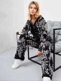 Dodobye Jacquard Knit Long Sleeved Zipper Hooded Cardigan And Elastic High Waist Wide Leg Pants Printed Street 2 Piece Set Women Outfit