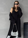 Black Friday Dodobye Casual Knitted Sling Dresses Cardigan Set Women Loose Solid V-neck Knitwear Long Open Sweater Woman's Sets Autumn Chic Oufits