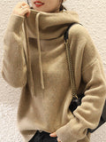 christmas outfit Dodobye Casual Loose 3 Colors Hooded Long Sleeves Sweater Top