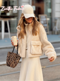 christmas outfit Dodobye Casual Solid Women's Stand Collar Faux Fur Cropped Coat Fashion Zipper Flap Pockets Long Sleeve Jacket Lady 2025 Chic Streetwear