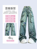 Dodobye Women Blue Graffiti Cargo Jeans Baggy Vintage Korean Cowboy Pants Harajuku Denim Trouser 90s Aesthetic Y2k 2000s Trashy Clothes