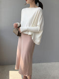 christmas outfit Dodobye Batwing Sleeves High-Low Solid Color Boat Neck Knitwear Pullovers Sweater