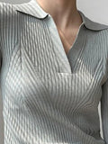 Dodobye-Solid V Neck Ribbed Splice Sweater