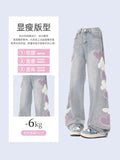 Dodobye Women Jeans with Heart Vintage Y2k 90s Aesthetic Baggy Denim Trouser 2000s Harajuku Kawaii Wide Cowboy Pants Trashy Clothes 2025