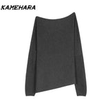 Dodobye Spicy Girl One Shoulder Long Sleeve Knitted Top Spring Autumn Vintage High Waist Slimming Wave Dot Skirt 2-piece Sets