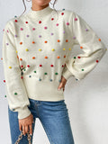 christmas outfit Dodobye Long Sleeves Loose Pompom Triming Round-Neck Knitwear Pullovers Sweater Tops