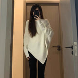 Black Friday Dodobye Irregular Knit Pullover Women Fashion Lazy Loose Solid Elegant Turtleneck Sweater Chic Vertical Pit Strip Harajuku Y2K Jumpers