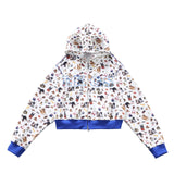 Dodobye New Women Short Coat with Full Print Graffiti Embroidery Harajuku Hip Hop Zipper Hooded Sweatshirt Fun Retro Dog Street Tops Y2K