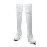 thanksgiving outfit Dodobye 2024 Sexy Over The Knee Boots Patent Leather Velvet Round Toe Lace Up Platform 11cm Thin Heel US12 White Red A4348