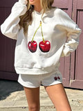 thanksgiving outfit Dodobye New Fashion Women Hoodie Long Sleeve Cherry Print Hooded Sweatshirt Pullover Fall Casual Tops Club Street Style S M L