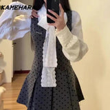 Dodobye Spring Autumn Wave Dot Dress Korean Version Bow Tie Up Shirt Women's Small Fragrant Style Mini Skirt Chic 2 Piece Sets