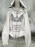 Dodobye Vintage Sweatshirts 2025 Women's Clothes White Print Tunic Hooded Y2k Coat Streetwear Fashion Casual Hoodies Tops Ropa Mujer