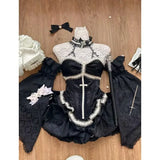 Dodobye Women Lace Top + Blakc Cake Mini Skirt + Sleeve Cosplay Vintage Clothing Black Gothic Lolita Suits Y2k Halloween 2 Piece Set