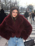 christmas outfit Dodobye Chic Fluffy Faux Fur Women's Warm Cropped Coat Elegant Long Sleeve Thick Thermal Furry Jacket 2024 New Winter Fashion Streetwear