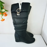 thanksgiving outfit Dodobye Ladies Wedge Heel Knee Boots Slip On Hidden Heel Big Size 44 Party Plush Black F1290