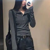 Dodobye Elastic Women Knitted Sweater Spring Slim Pullover Y2k Fashion Button Thin T Shirt Casual Korean Female Tops New