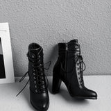 thanksgiving outfit Dodobye Autumn Mid-Calf boots Pointed toe 9cm heels Buckle Cross-tied Big size 33-44 Black Club S1995