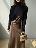 christmas outfit Dodobye Long Sleeves Asymmetric Solid Color Split-Front High-Neck Knitwear Pullovers Sweater