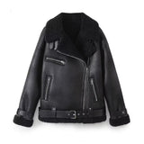 Black Friday Dodobye autumn new women's casual loose double-sided lapel long sleeved zipper fur integrated warm jacket jacket