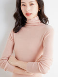 christmas outfit Dodobye Simple Skinny Long Sleeves Solid Color High-Neck Sweater Tops Pullovers