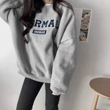 christmas outfit Dodobye Letter Embroidered Round Neck Oversized Sweatshirt