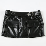 Dodobye Cool and handsome metal buckle short PU leather skirts for women sexy and tight fit low waist harajuku hip hugging y2k skirt