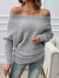 christmas outfit Dodobye Long Sleeves Loose Solid Color Split-Joint Off-The-Shoulder Pullovers Sweater Tops